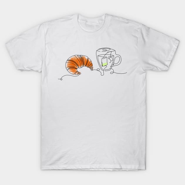 Croissant and Tea T-Shirt by Tebscooler